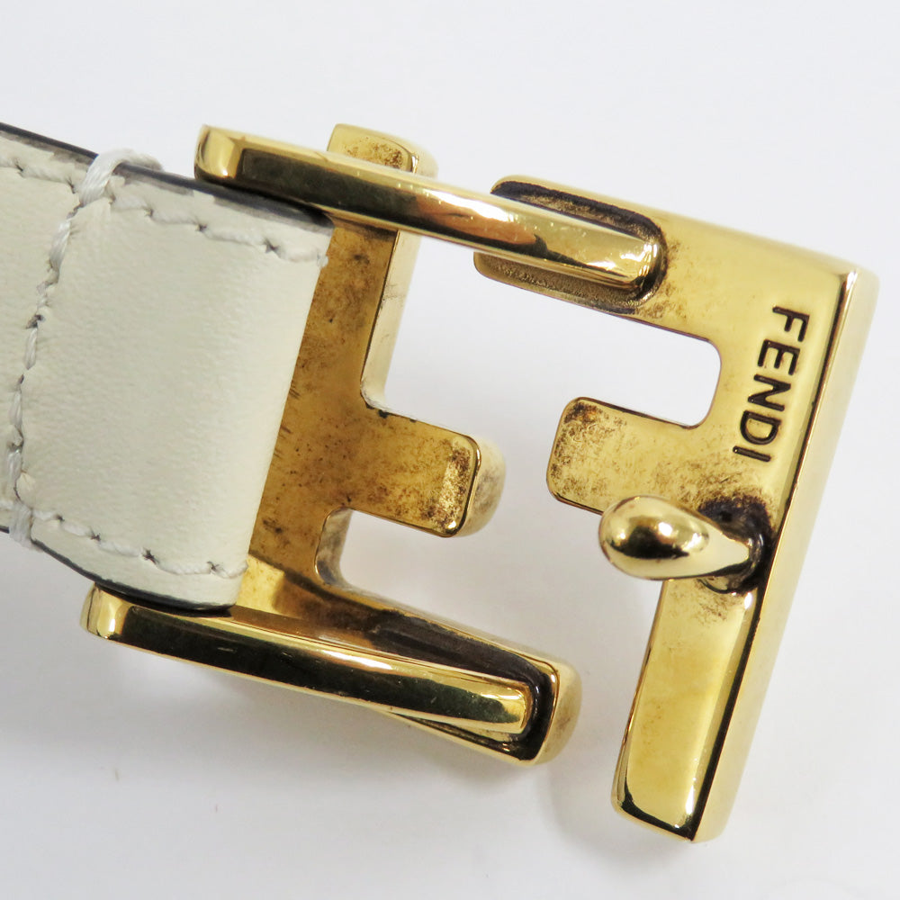 FI FENDI FF Belt 8C0648A Leather Ivory White G  GD Gold Tools 70 Small