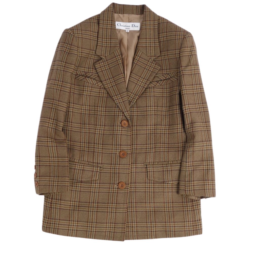 Vint Christian Dior Jacket Terrad Wool Tweed Check Out  M Brown