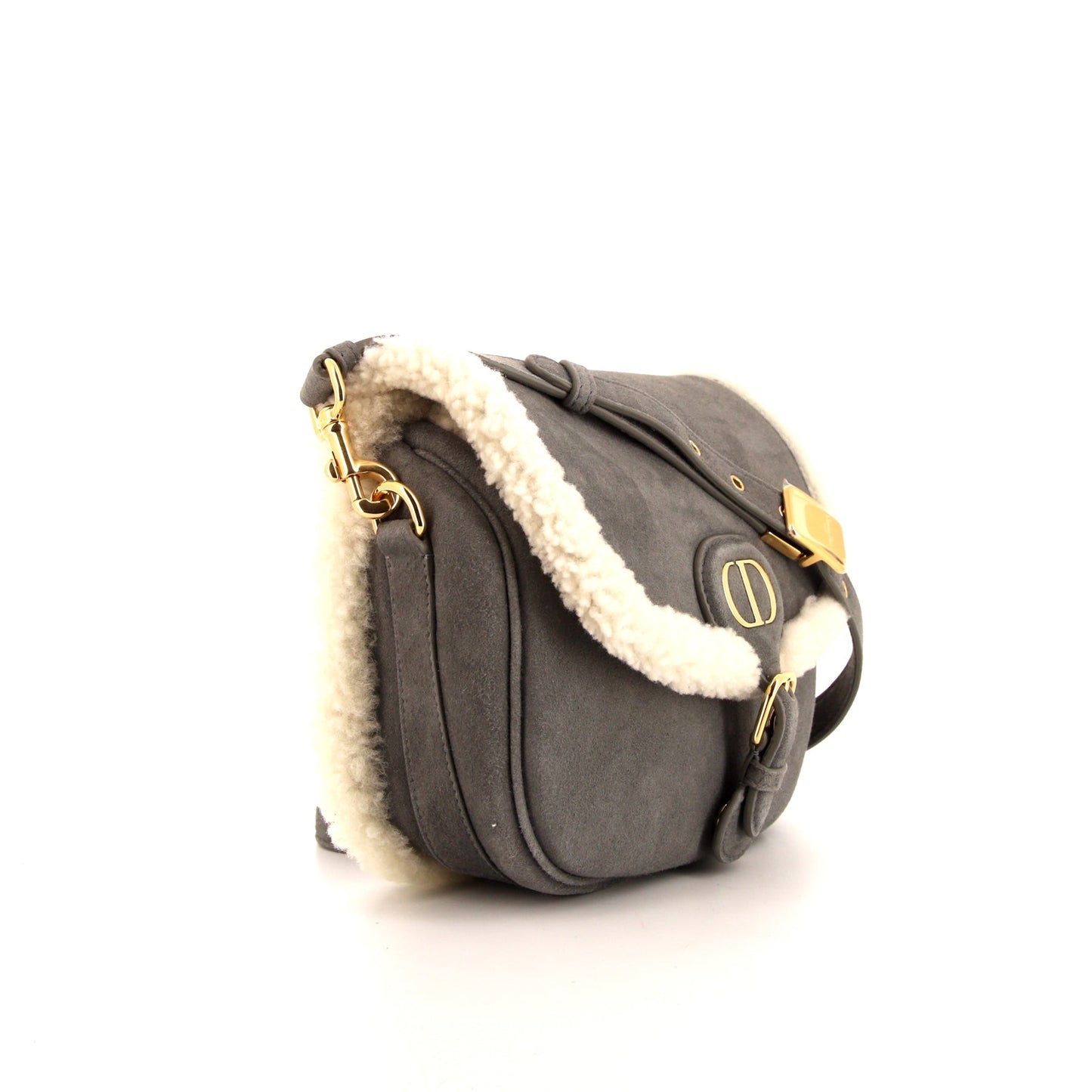 Dior Bobby shoulder bag in grey suede and beige skin-out fur