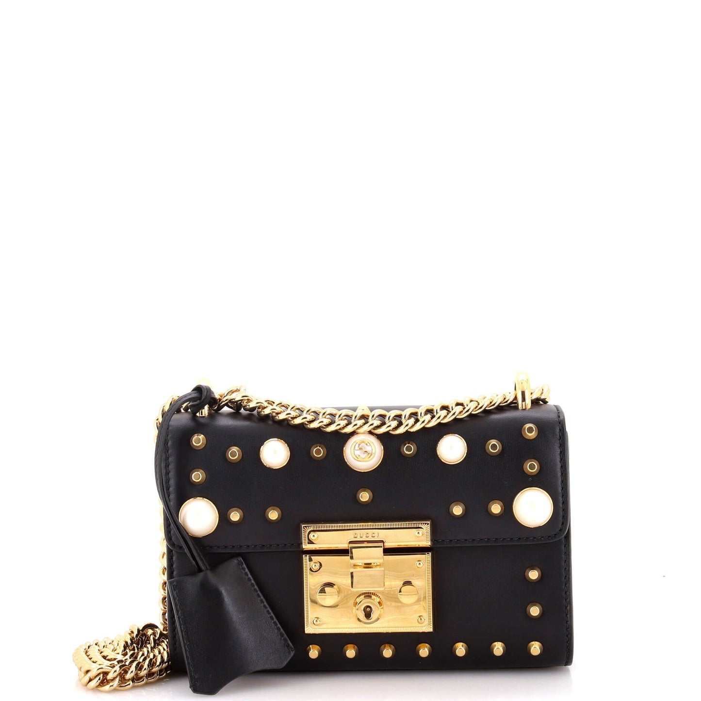 Pearly Padlock Shoulder Bag Studded Leather Small