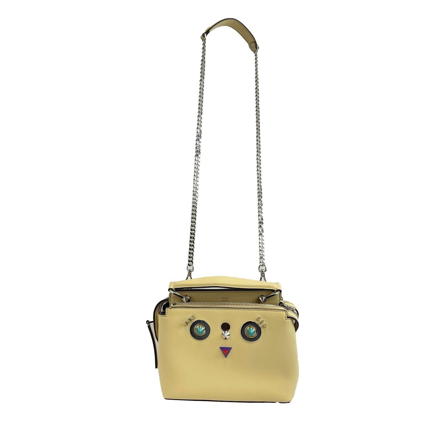 FENDI -DotCom Faces Convertible Small Yellow Satchel - Top Handle w/ Chain Strap