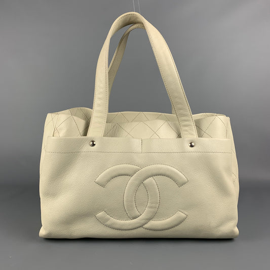 CHANEL Ivory Quilted Leather Tote Handbag