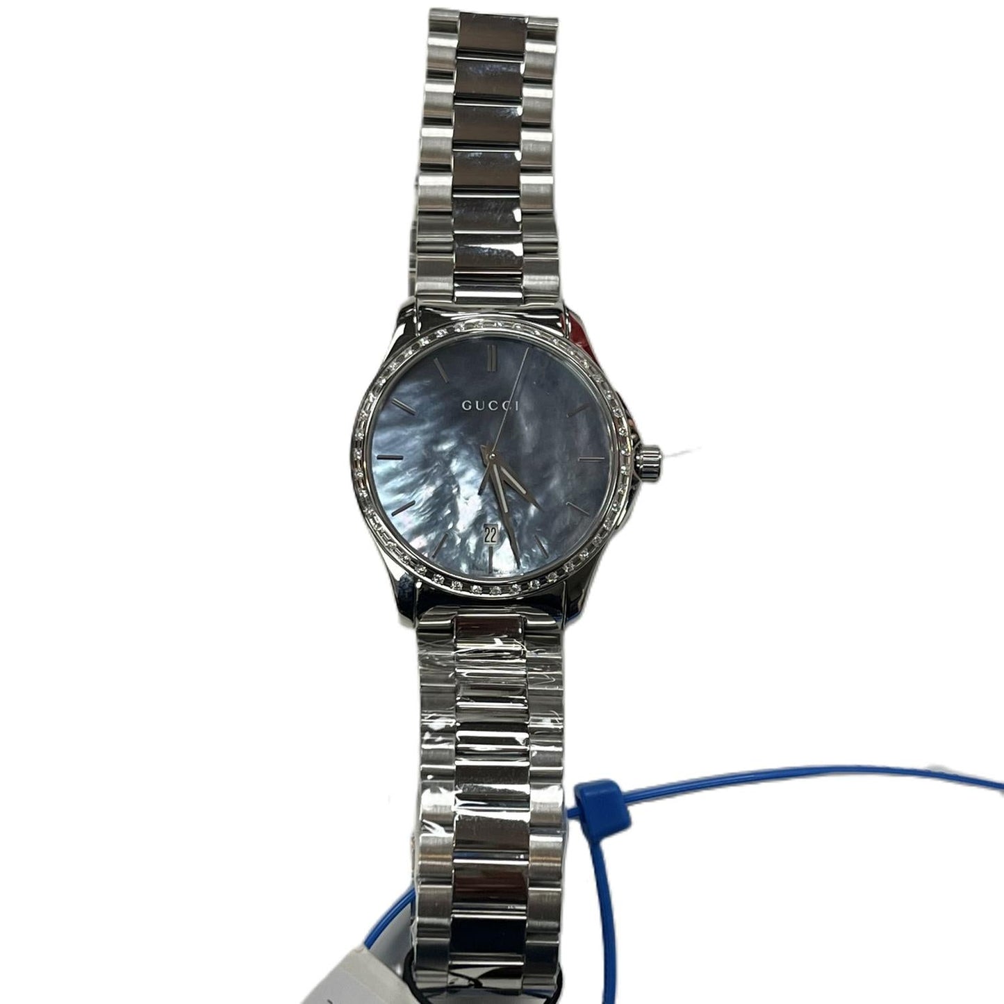 G-Timeless Slim Watch With Diamonds In Silver With Blue Face