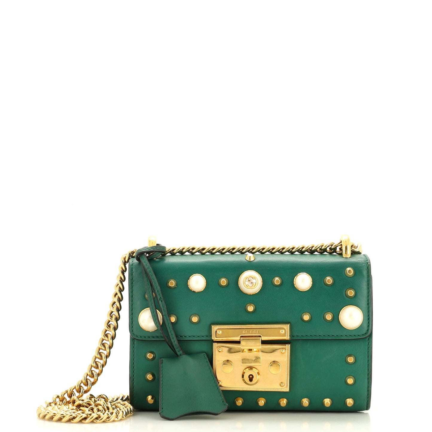 Pearly Padlock Shoulder Bag Studded Leather Small