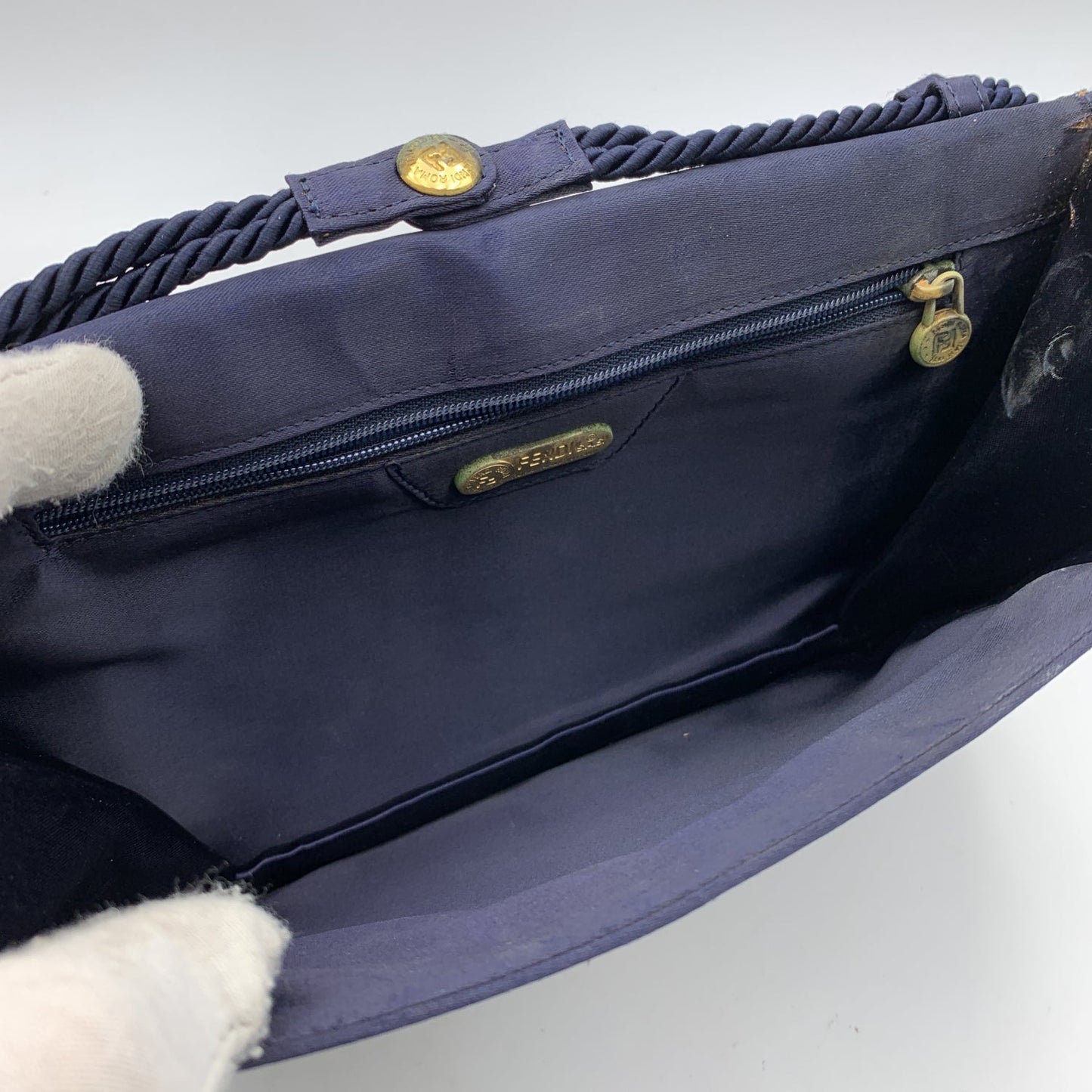 FENDI Vintage Blue Satin Crossbody Bag Or Clutch With Stitchings