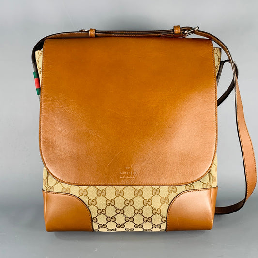 GUCCI Beige Brown Monogram Canvas Leather Crossbody Bag