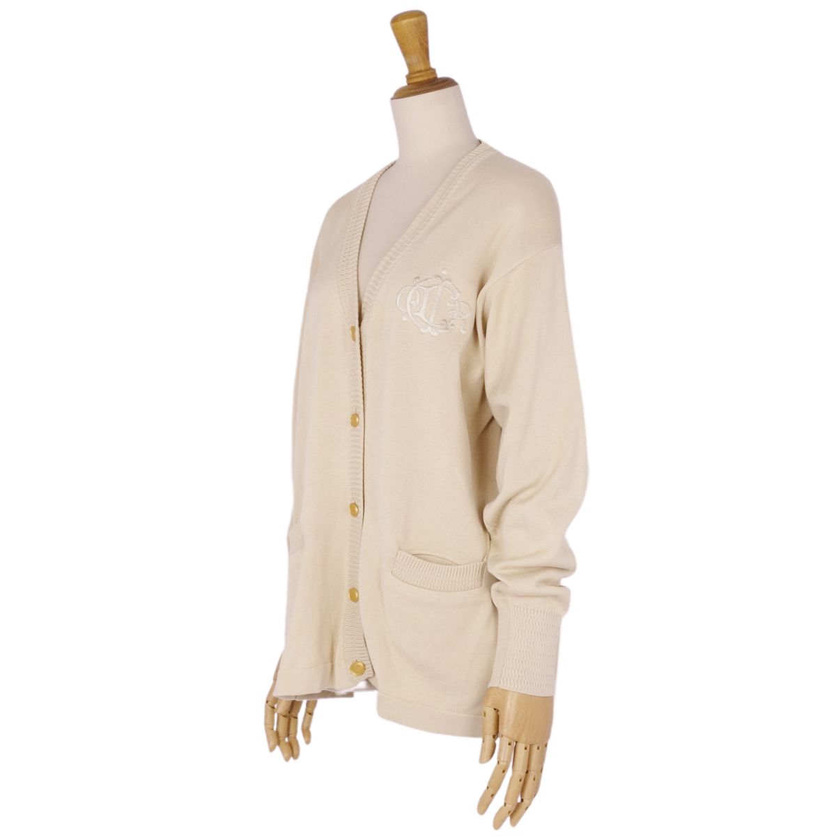 Vint Christian Dior s Cardigan Long Sleeve Cotton Tops  M Beige