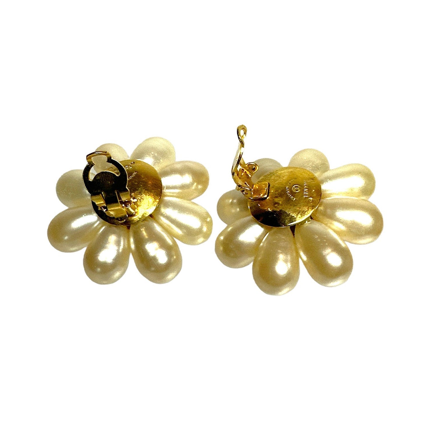 Vintage Chanel bag Faux Pearl Flower Earrings