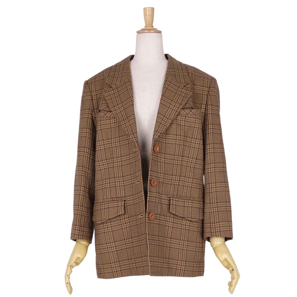 Vint Christian Dior Jacket Terrad Wool Tweed Check Out  M Brown