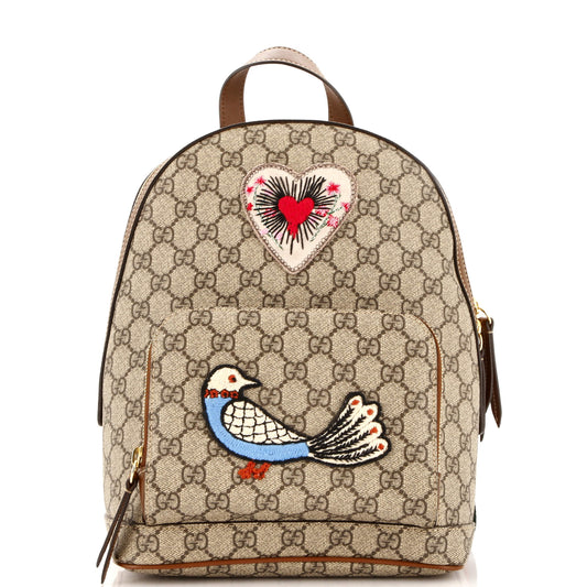 Zip Pocket Backpack Embroidered GG Coated Canvas Small