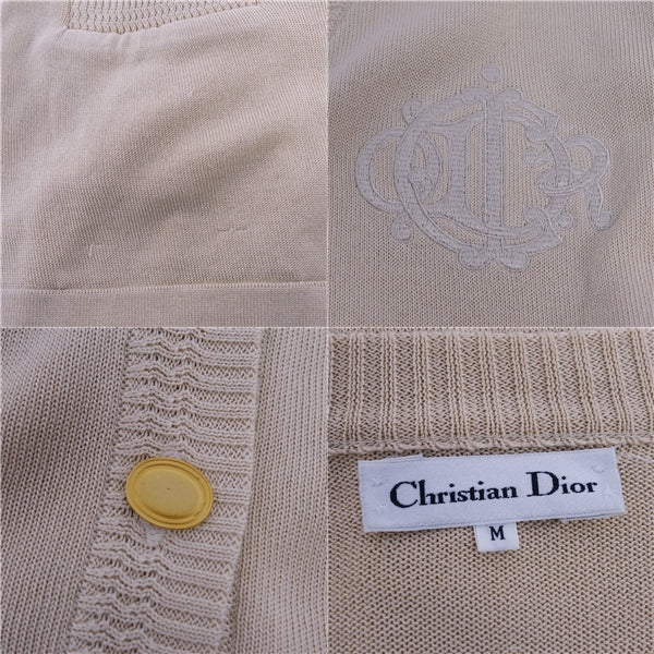 Vint Christian Dior s Cardigan Long Sleeve Cotton Tops  M Beige