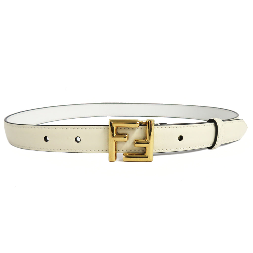 FI FENDI FF Belt 8C0648A Leather Ivory White G  GD Gold Tools 70 Small