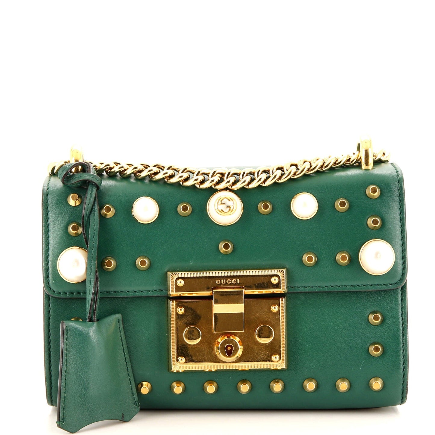 Pearly Padlock Shoulder Bag Studded Leather Small