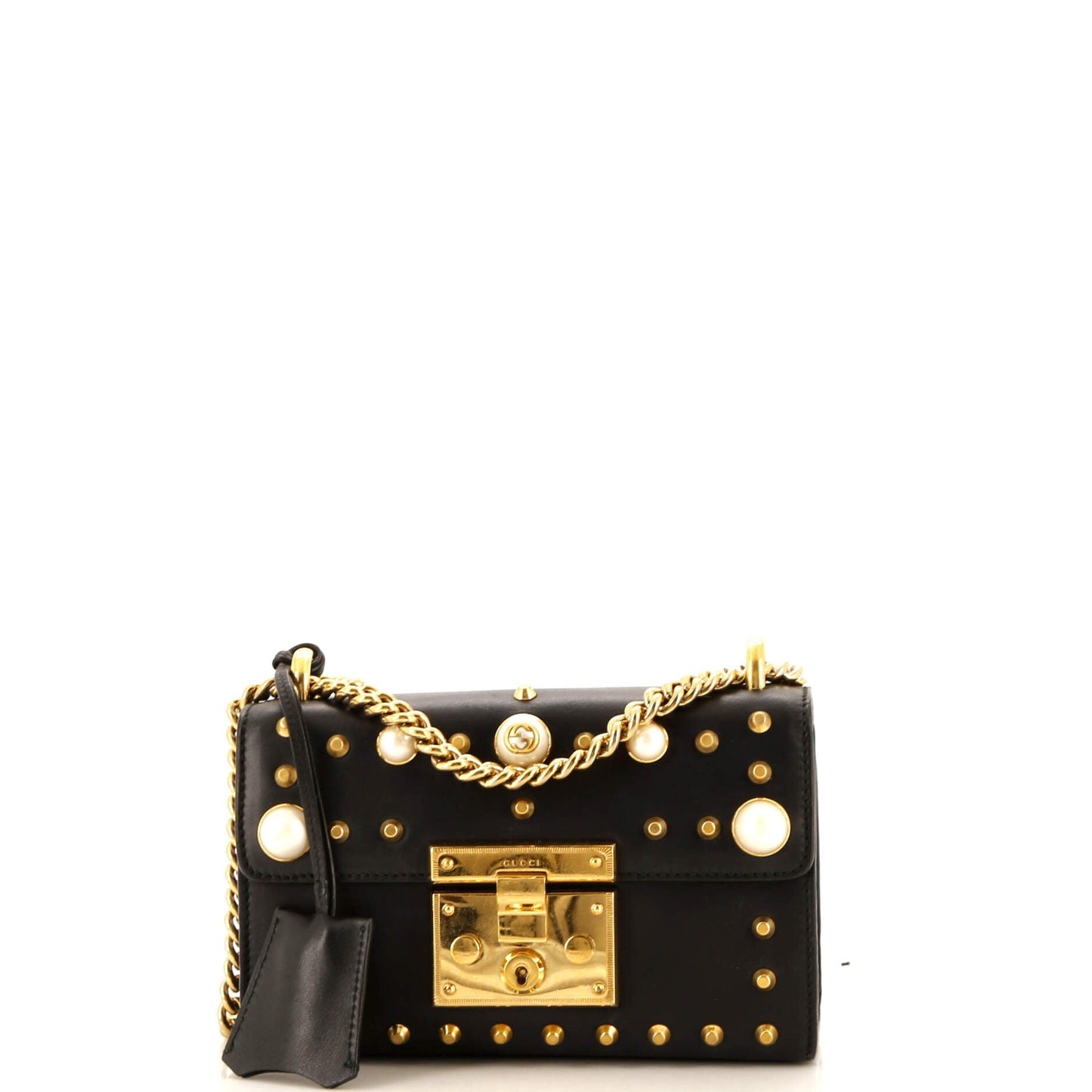 Pearly Padlock Shoulder Bag Studded Leather Small