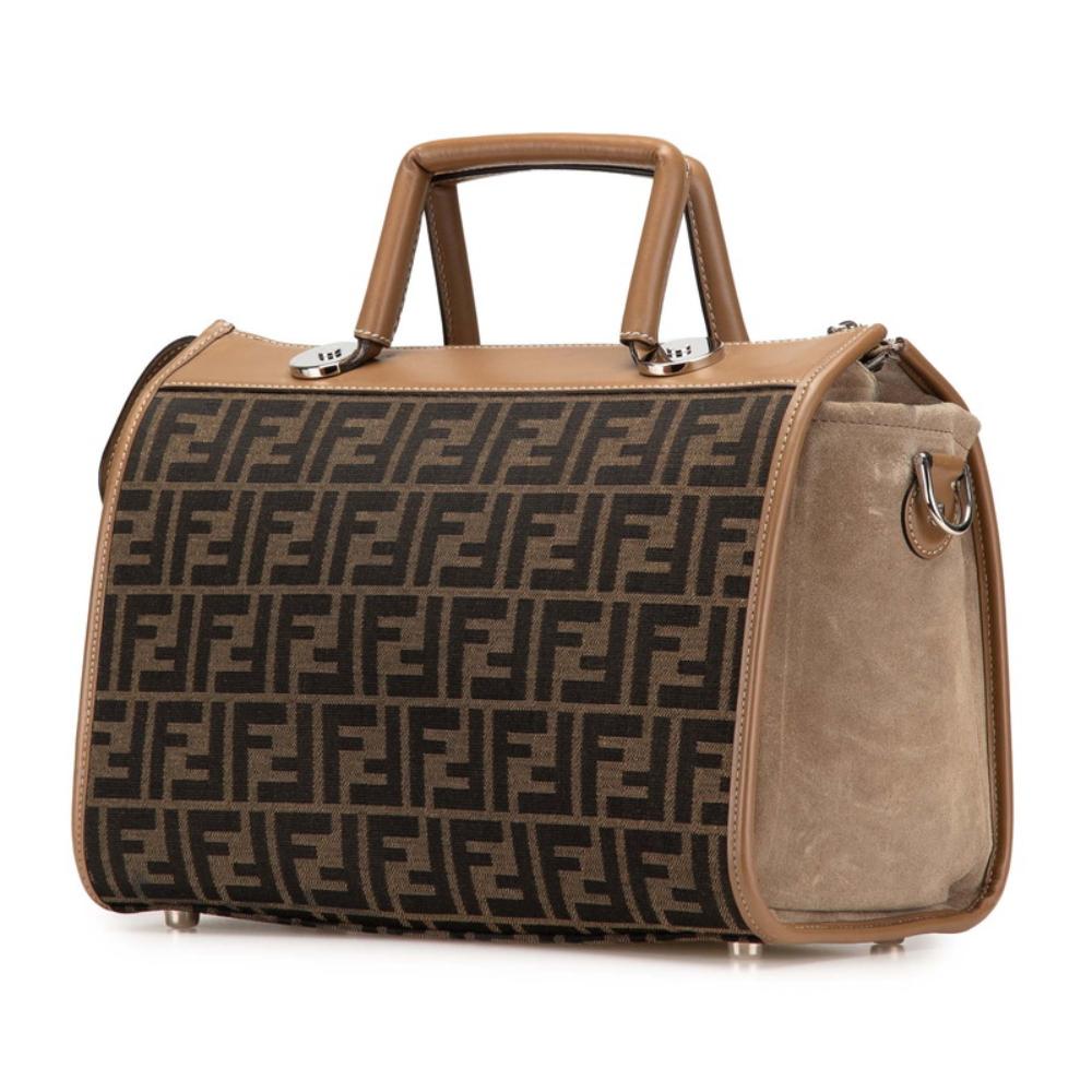 Beige Canvas Fendi Boston Bag