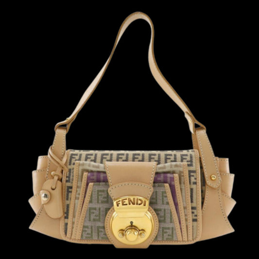 Beige Canvas Fendi Shoulder Bag