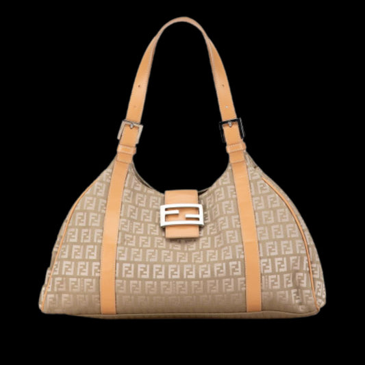 Beige Canvas Fendi Shoulder Bag