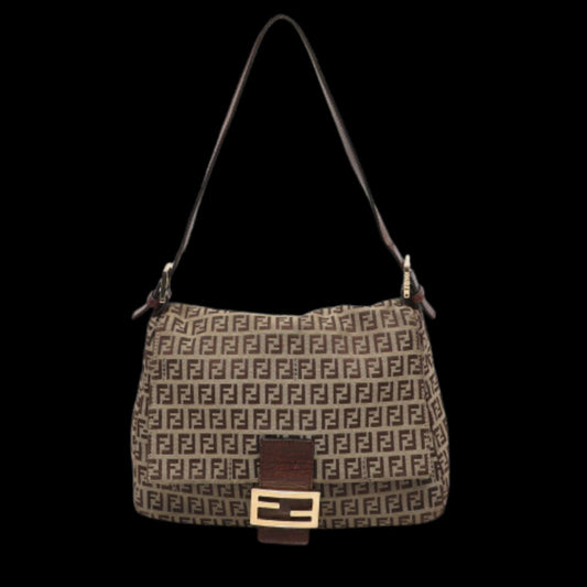 Beige Canvas Fendi Shoulder Bag
