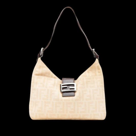 Beige Canvas Fendi Shoulder Bag
