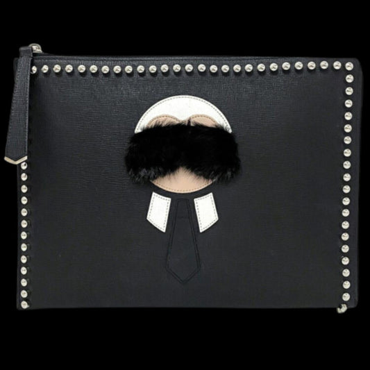 Black Leather Fendi Clutch