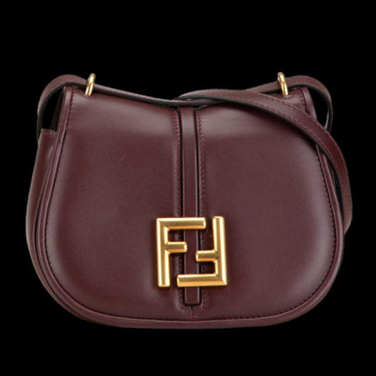 Burgundy Leather Fendi Crossbody Bag