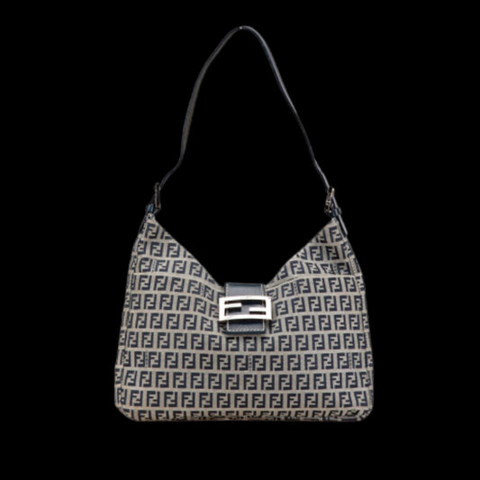 Grey Canvas Fendi Shoulder Bag
