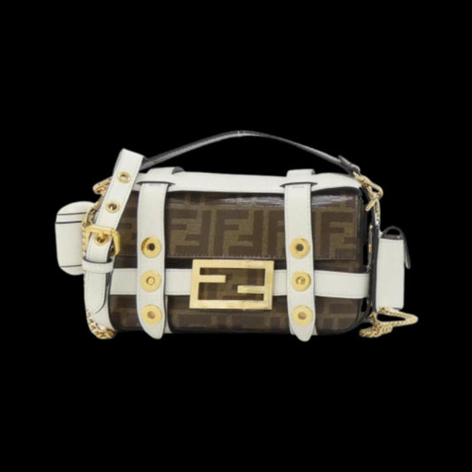 White Coated Canvas Fendi Shoulder Bag