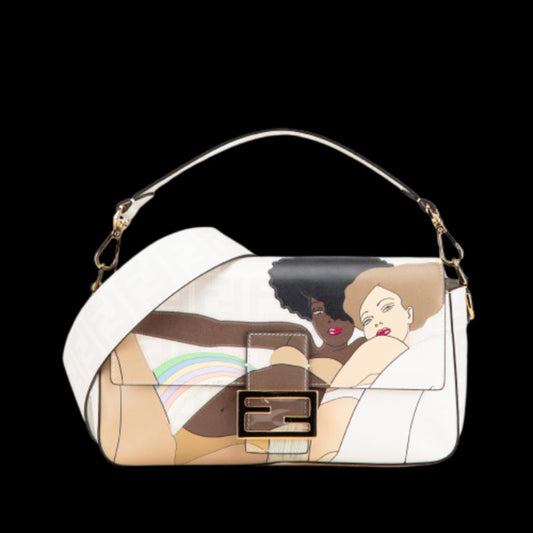White Fabric Fendi Baguette
