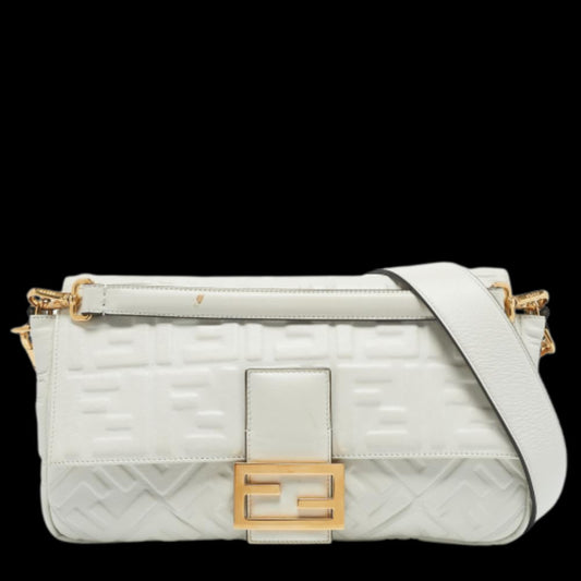 White Leather Fendi Baguette