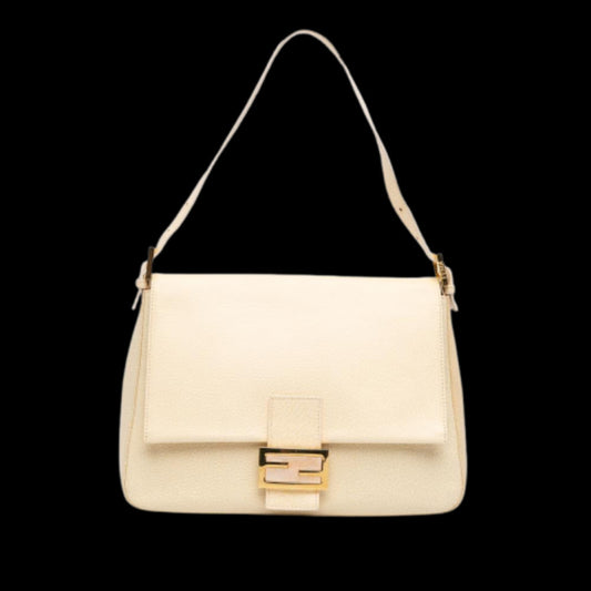 White Leather Fendi Baguette Mamma