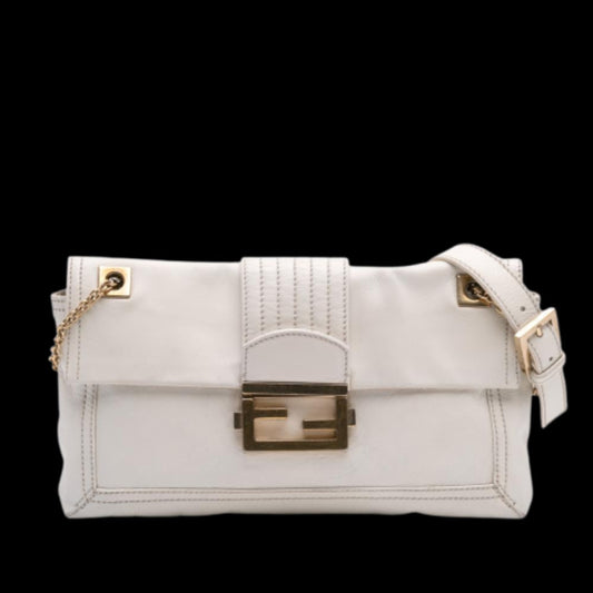 White Leather Fendi Baguette