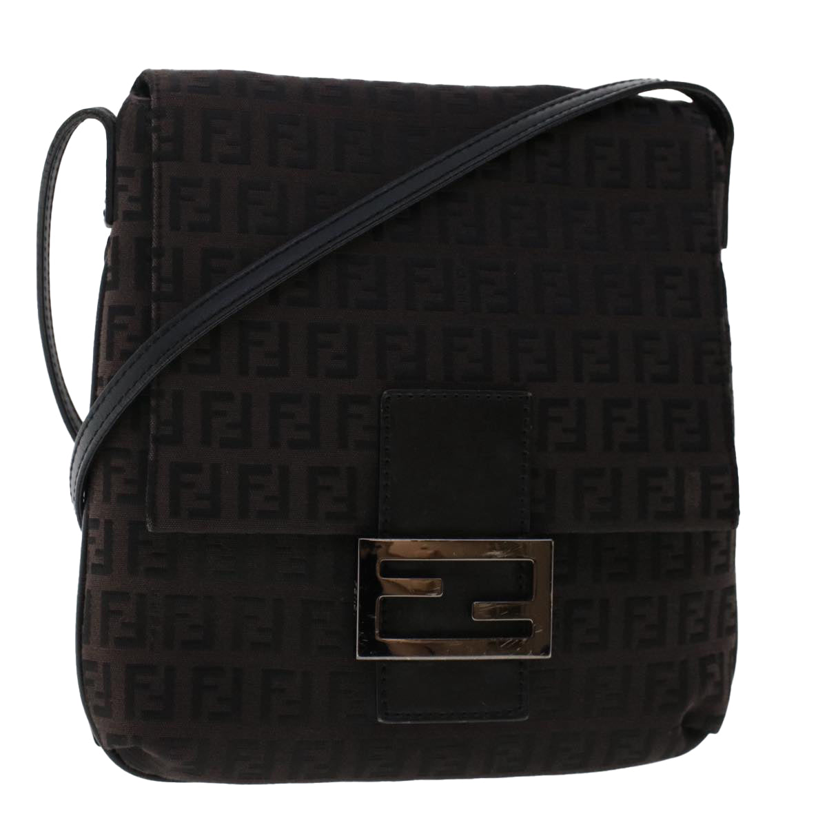 FENDI Zucchino Canvas Shoulder Bag Dark Brown  fm2601