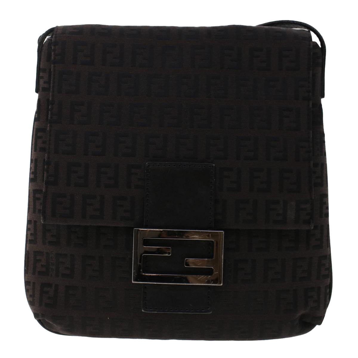 FENDI Zucchino Canvas Shoulder Bag Dark Brown  fm2601