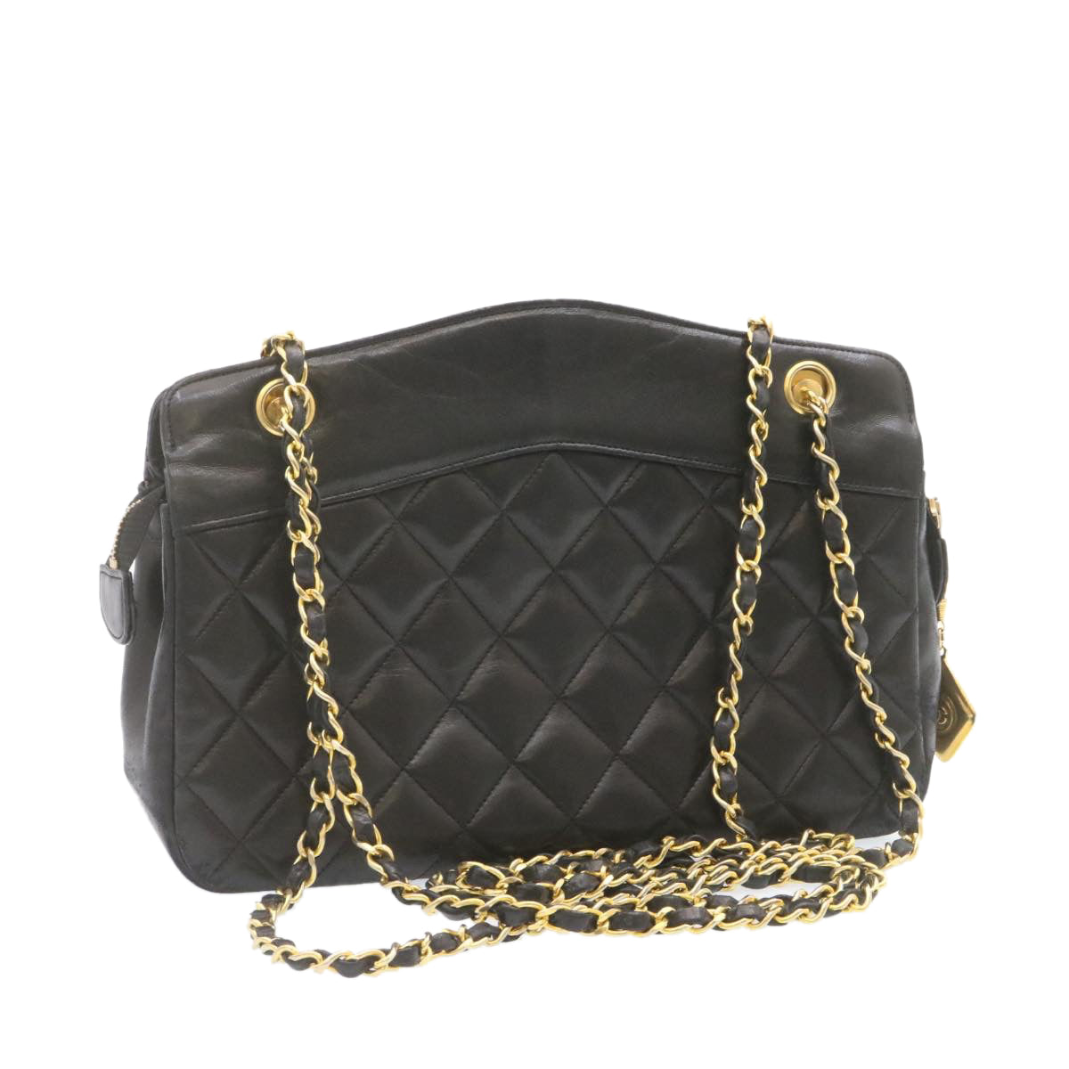 CHANEL Lamb Skin Matelasse Chain Shoulder Bag Black CC Auth am1201gA