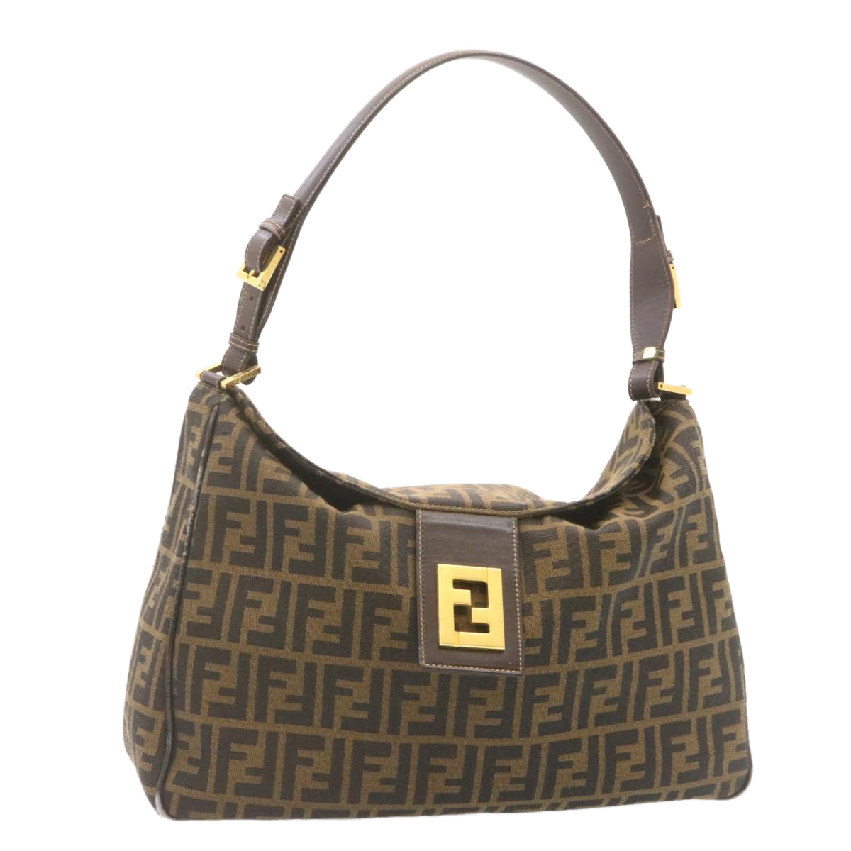 FENDI Zucca Canvas Shoulder Bag Black Brown Auth am1243g