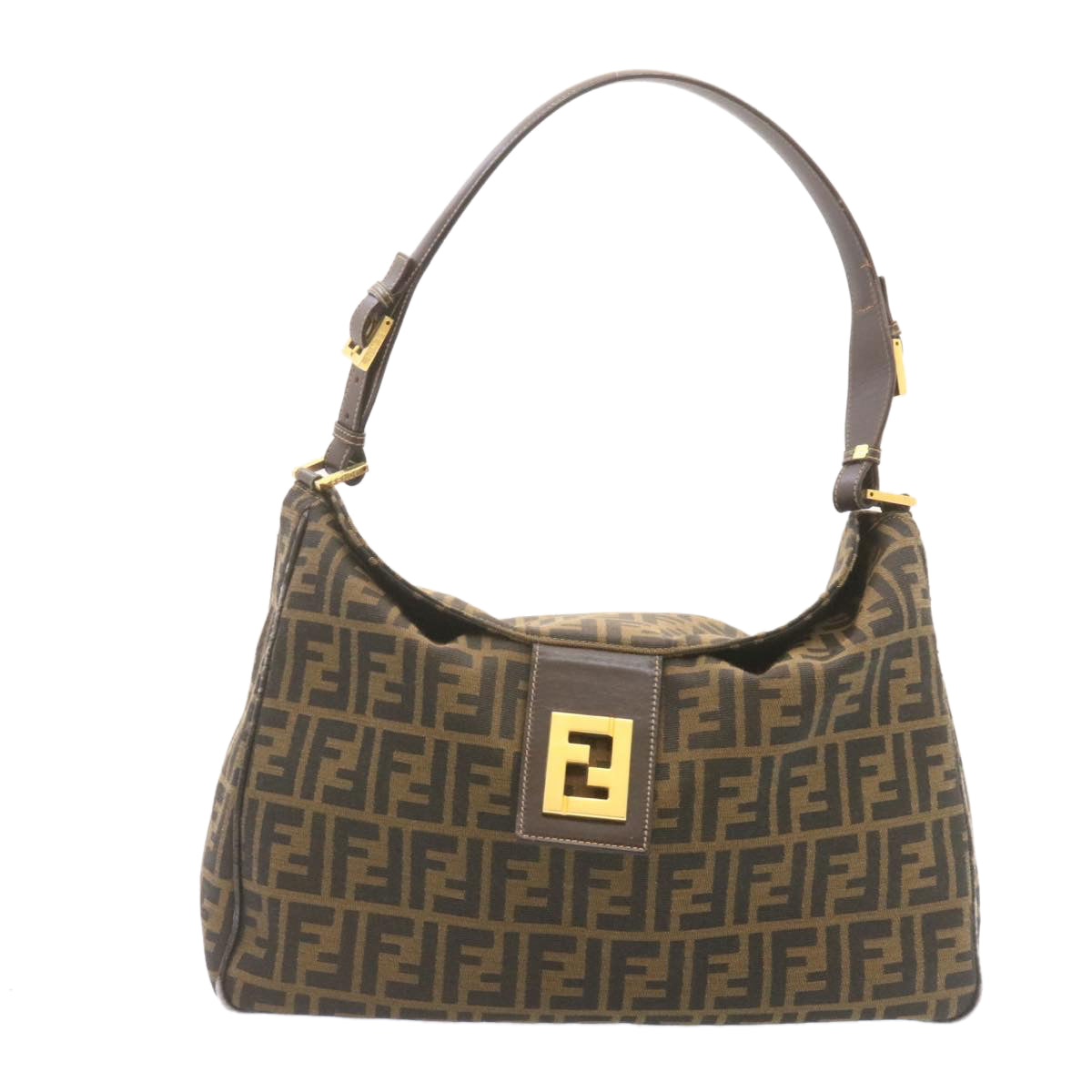 FENDI Zucca Canvas Shoulder Bag Black Brown Auth am1243g