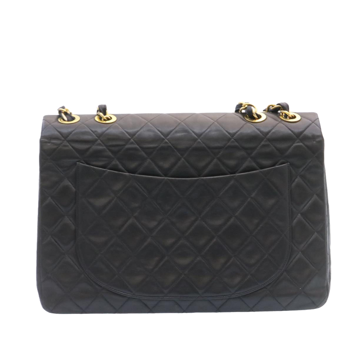 CHANEL Big Matelasse Flap Chain Shoulder Bag Lamb Skin Black Gold Auth am1276gA