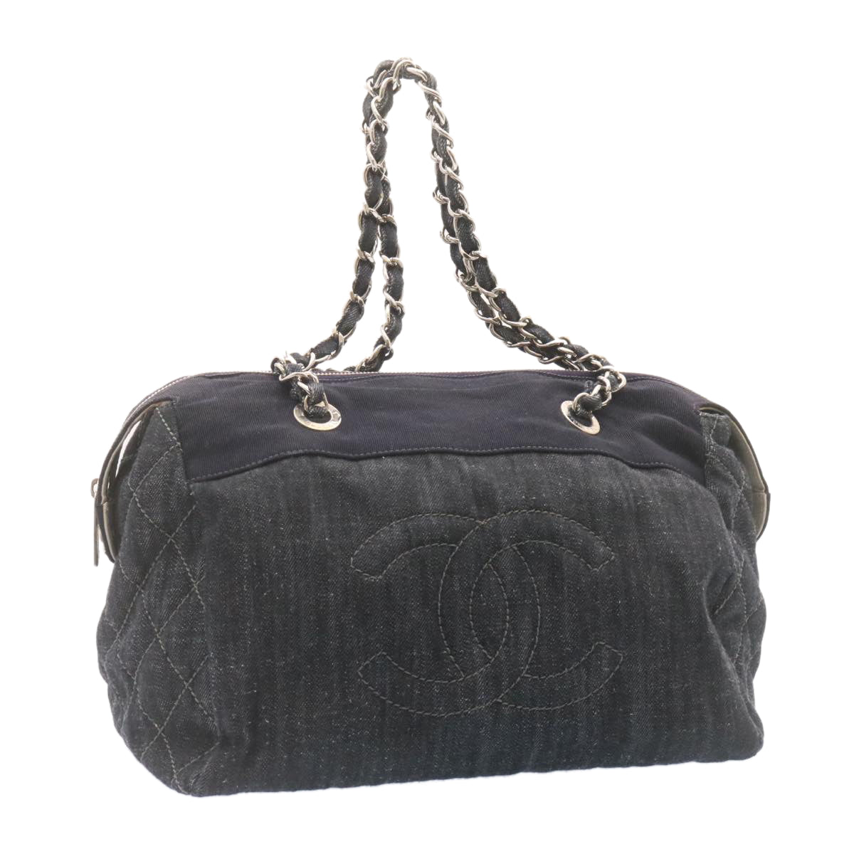 CHANEL Denim Matelasse Chain Shoulder Bag Navy CC Auth am1468gA