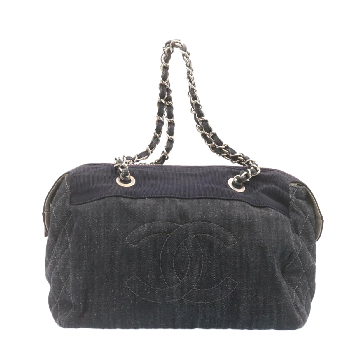 CHANEL Denim Matelasse Chain Shoulder Bag Navy CC Auth am1468gA