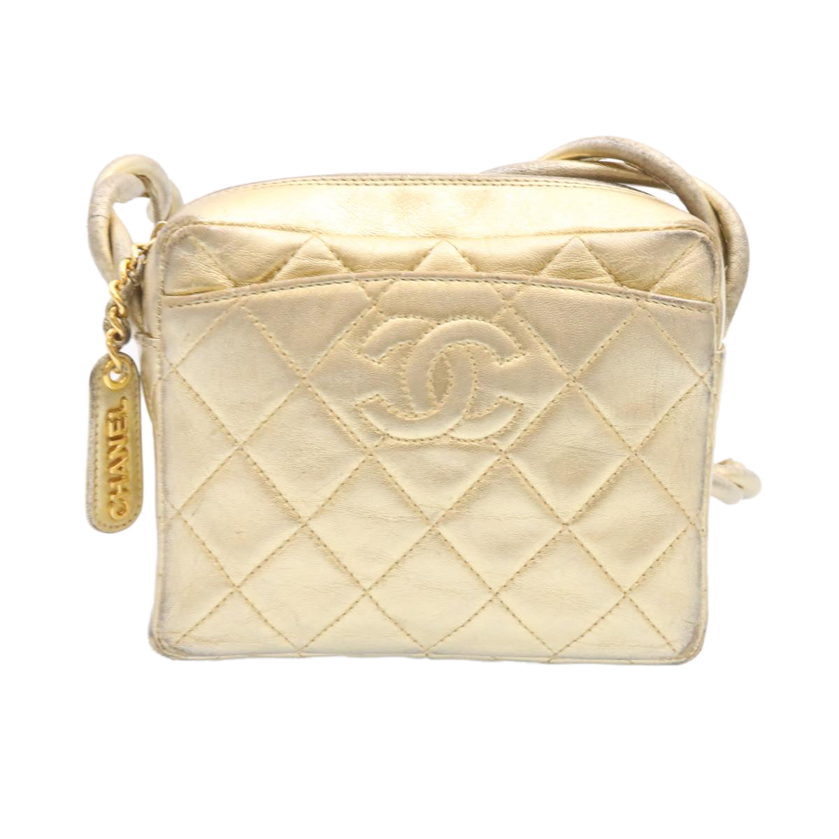 CHANEL Lamb Skin Matelasse Shoulder Bag Gold CC Auth am1684gA