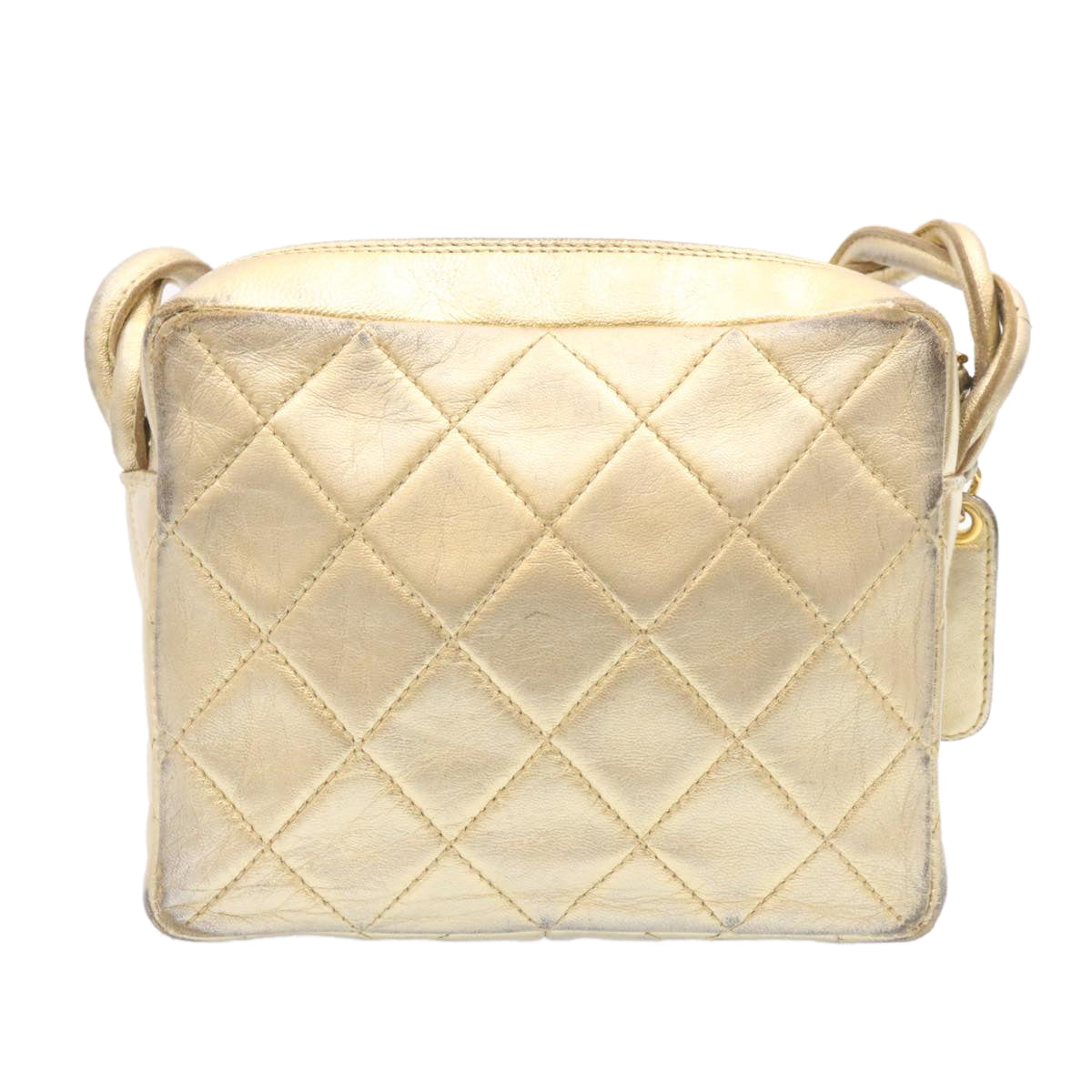 CHANEL Lamb Skin Matelasse Shoulder Bag Gold CC Auth am1684gA