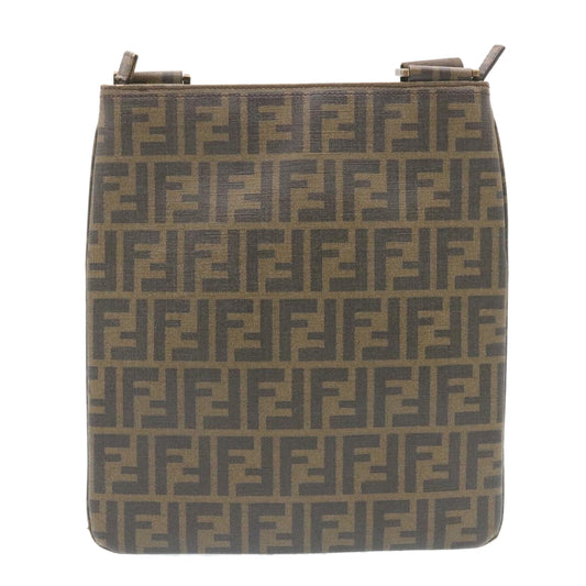 FENDI Zucca Canvas Shoulder Bag Canvas Brown Black Auth am2051g