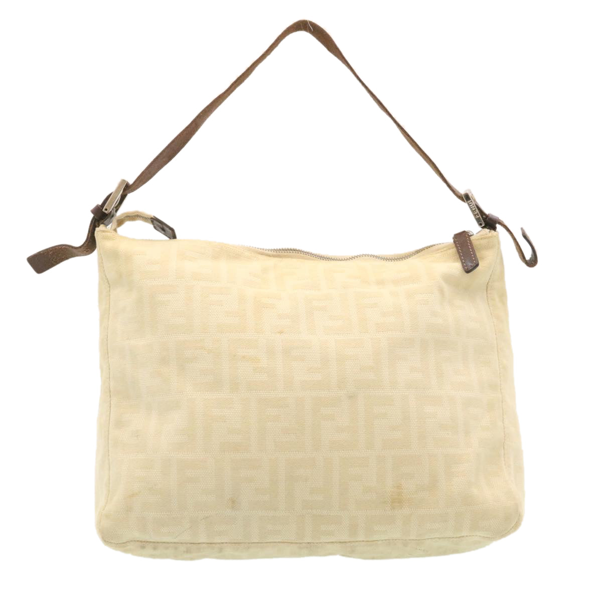 FENDI Zucca Canvas Mamma Baguette Shoulder Bag Beige Auth am2225g