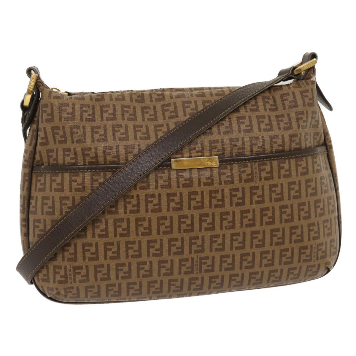 FENDI Zucchino Canvas Shoulder Bag Brown  am2491g