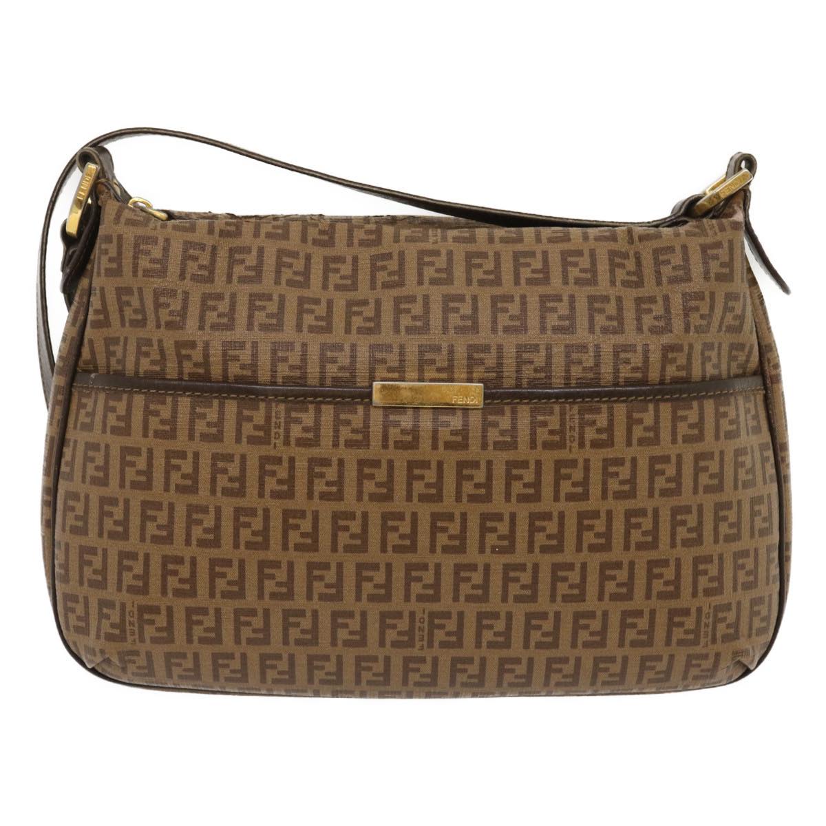 FENDI Zucchino Canvas Shoulder Bag Brown  am2491g