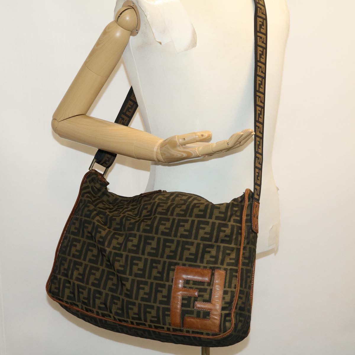 FENDI Zucca Canvas Shoulder Bag 2Set Black Brown  am2696g