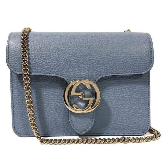Gucci-Blue Leather Marmont Interlocking GG Crossbody Bag - Runway Catalog