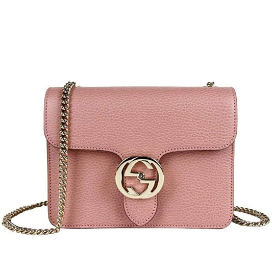 Gucci-Soft Pink Leather Interlocking G Chain Crossbody Bag - Runway Catalog