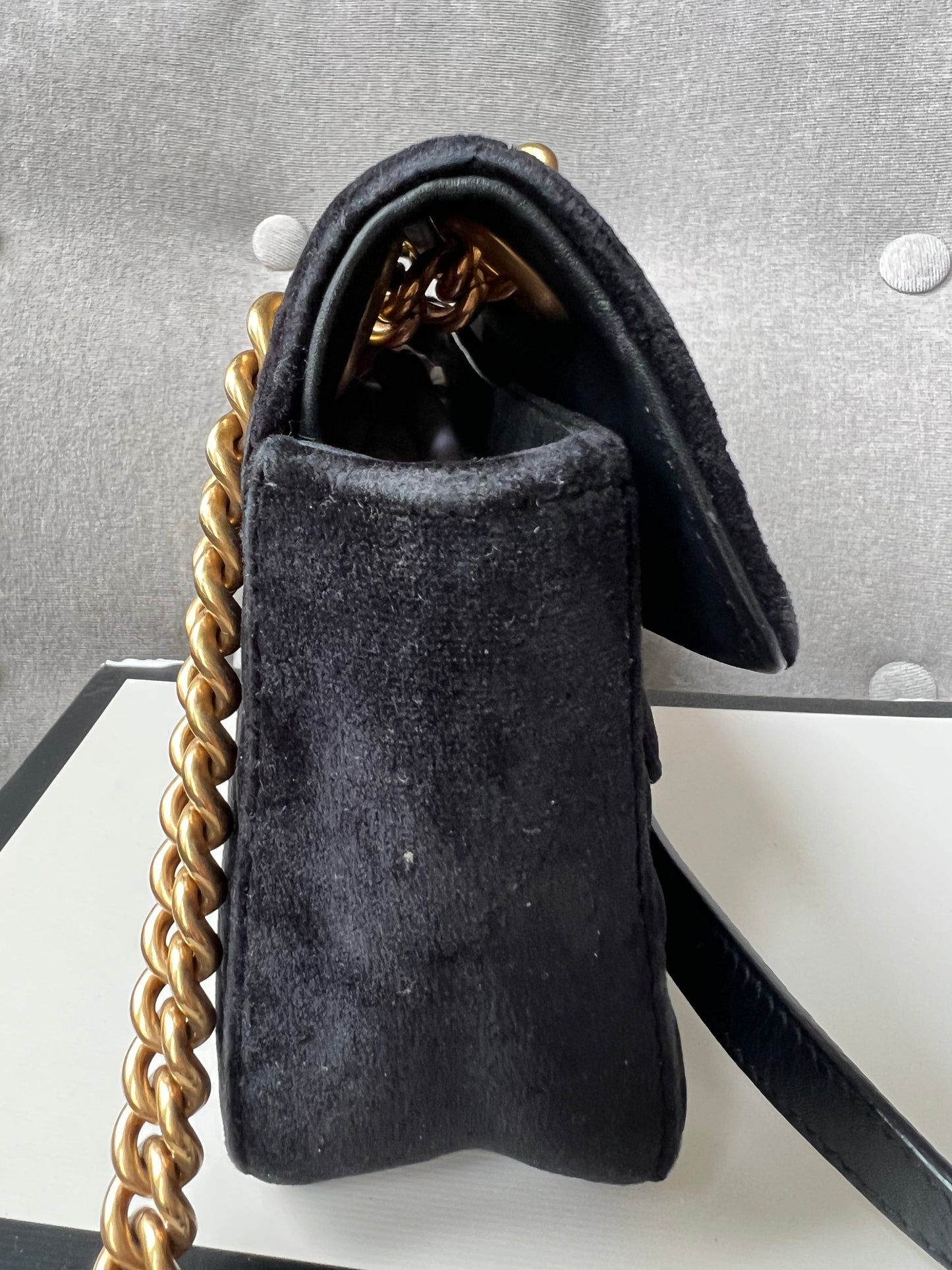 Gucci Black GG Mini Velvet Marmont Shoulder Bag