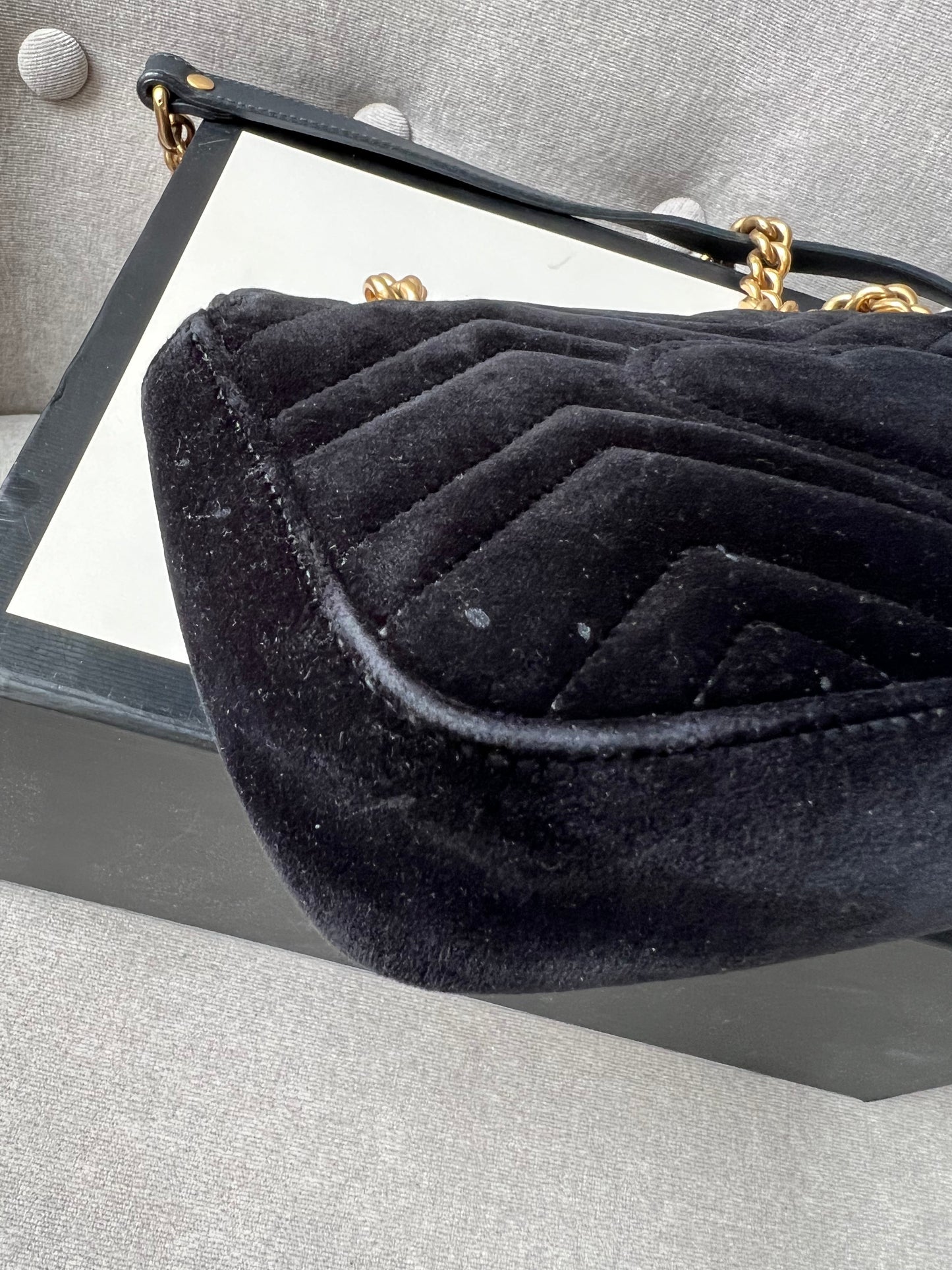 Gucci Black GG Mini Velvet Marmont Shoulder Bag